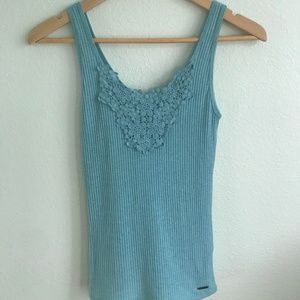 Hollister Blue Floral Lace Sleeveless Tank Top